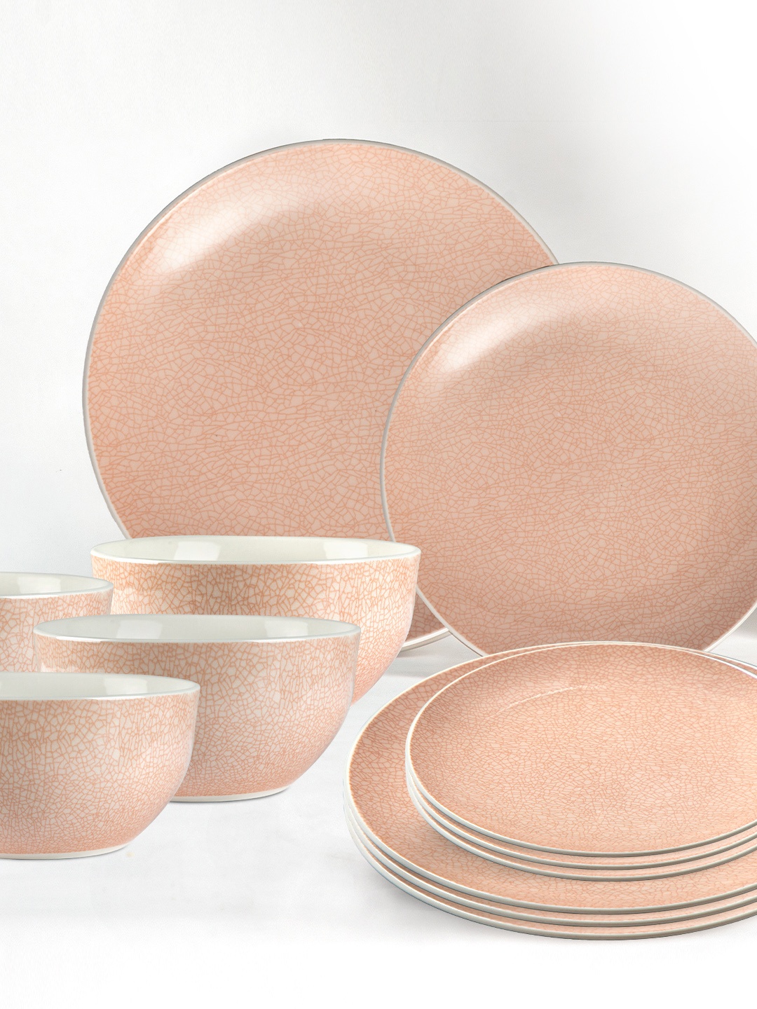 

Anko Pink & Cream-Coloured 12 Pieces Printed Stoneware Glossy Dinner Set