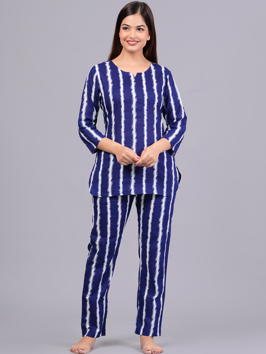 

Bachuu Striped Kurti With Pyjamas, Blue