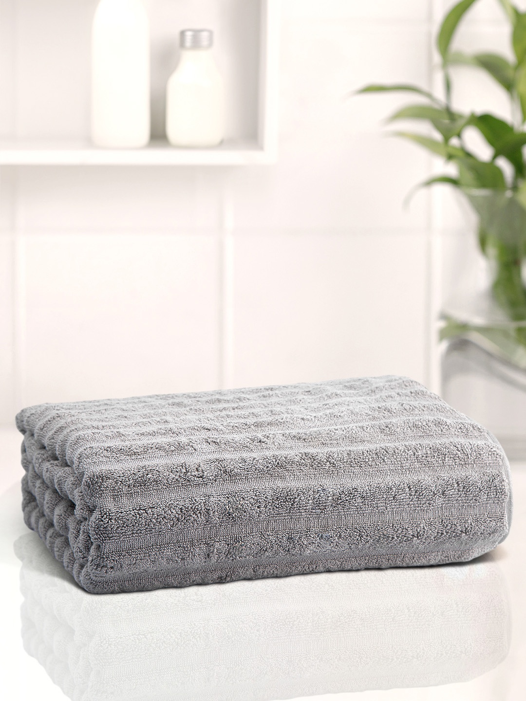 

Anko 1 Pcs Light Grey 670 GSM Pure Cotton Antibacteria Large Ribbed Bath Towel