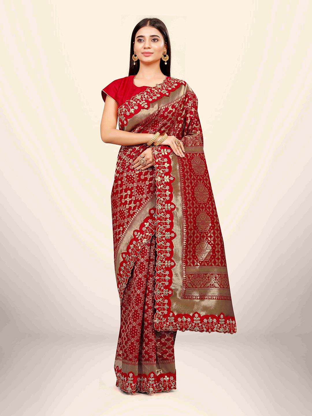 

Munir Ethnic Motifs Woven Design Zari Art Silk Saree, Red