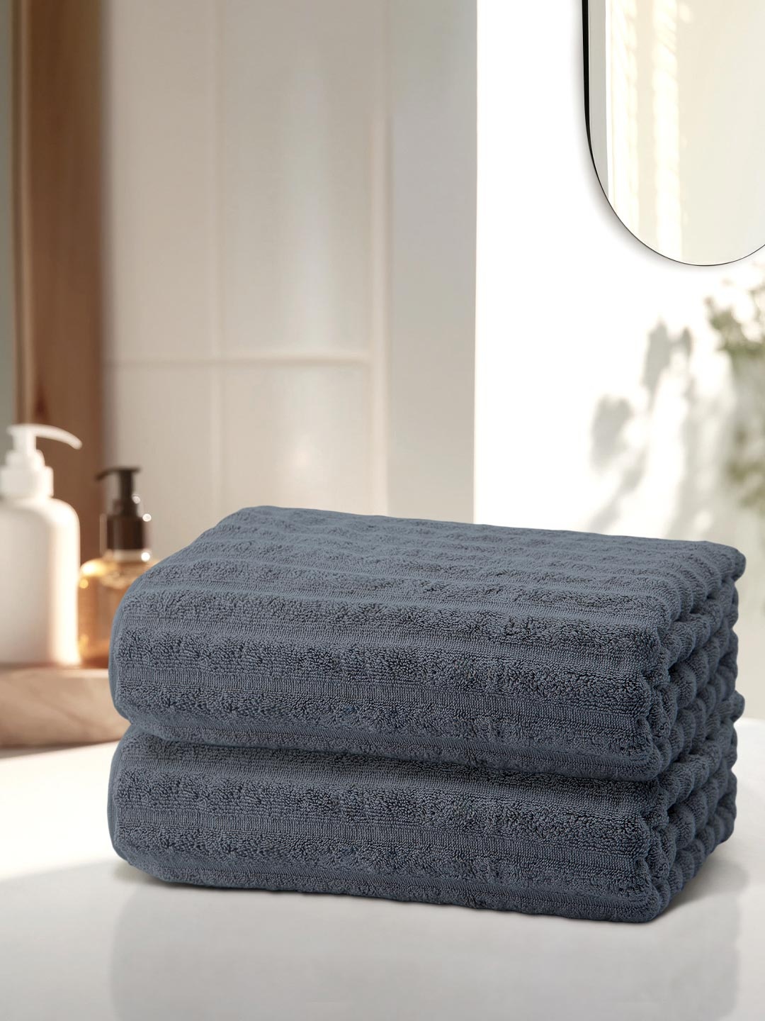 

Anko Grey 670 GSM Pure Cotton Antibacteria Ribbed Texture Hand Towel Set of 2