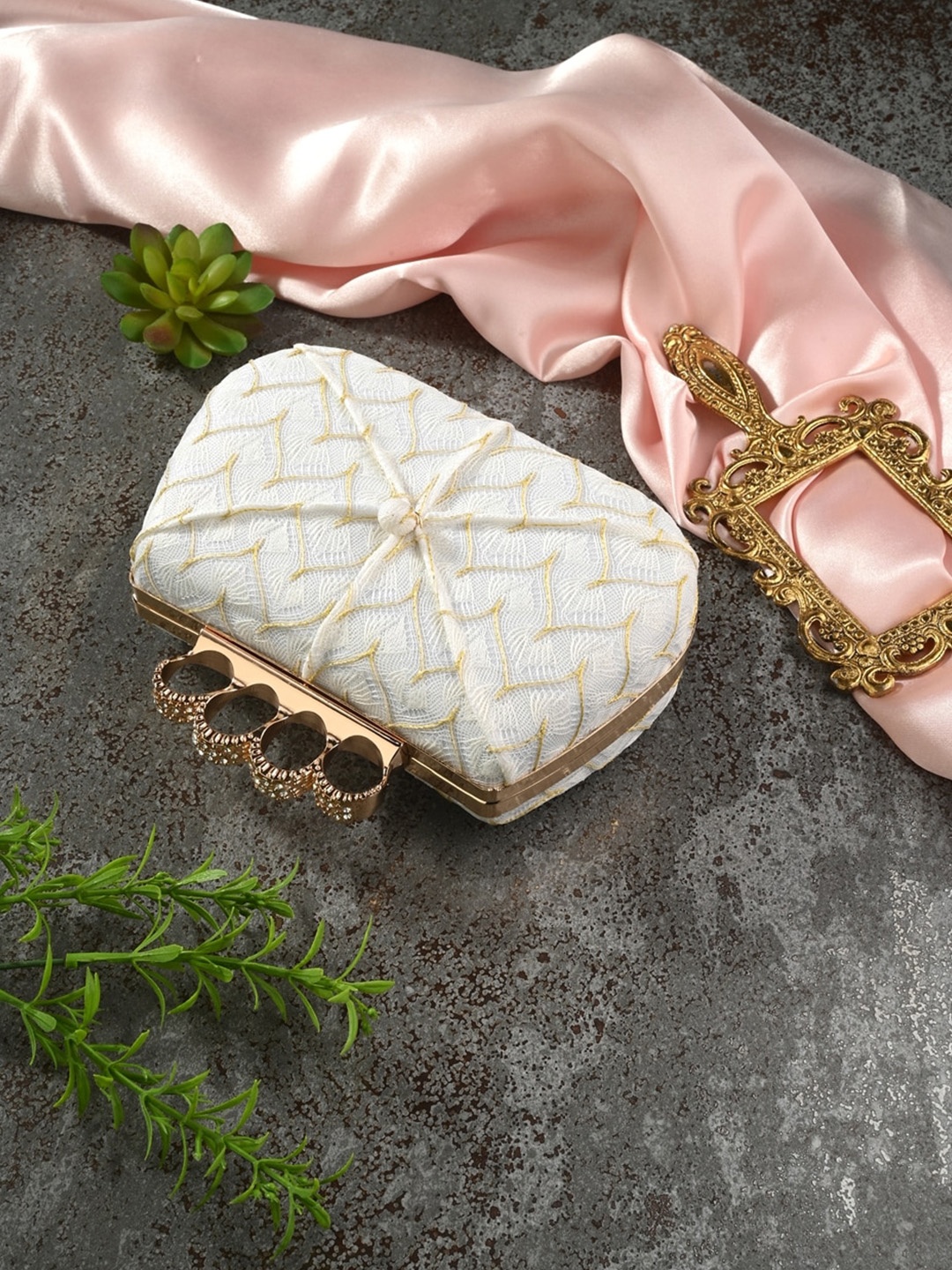 

Toobacraft Embroidered Box Clutch, White