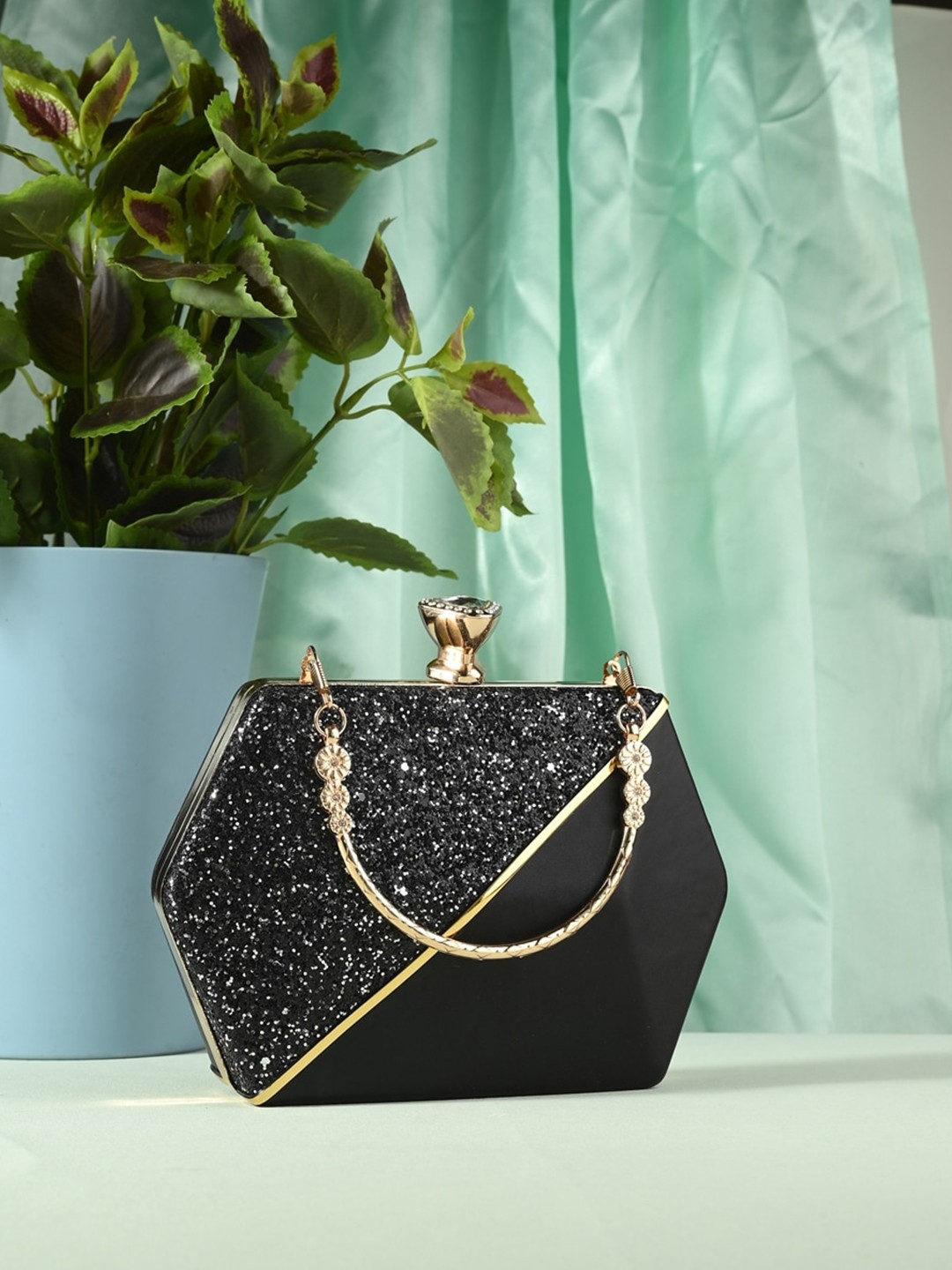 

Toobacraft Embellished Box Clutch, Black