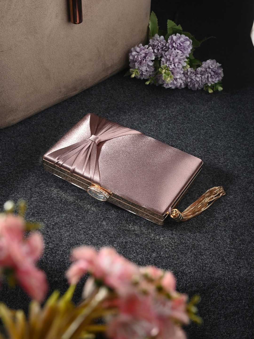 

Toobacraft Bow Detail Embellished Box Clutch, Copper
