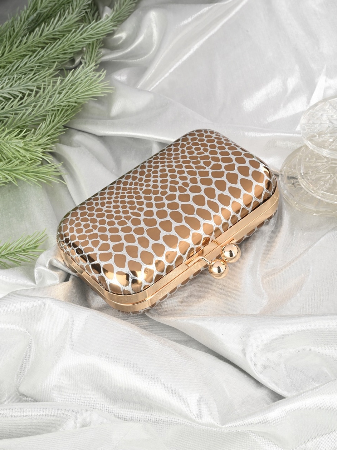 

Toobacraft Embellished Box Clutch, Gold