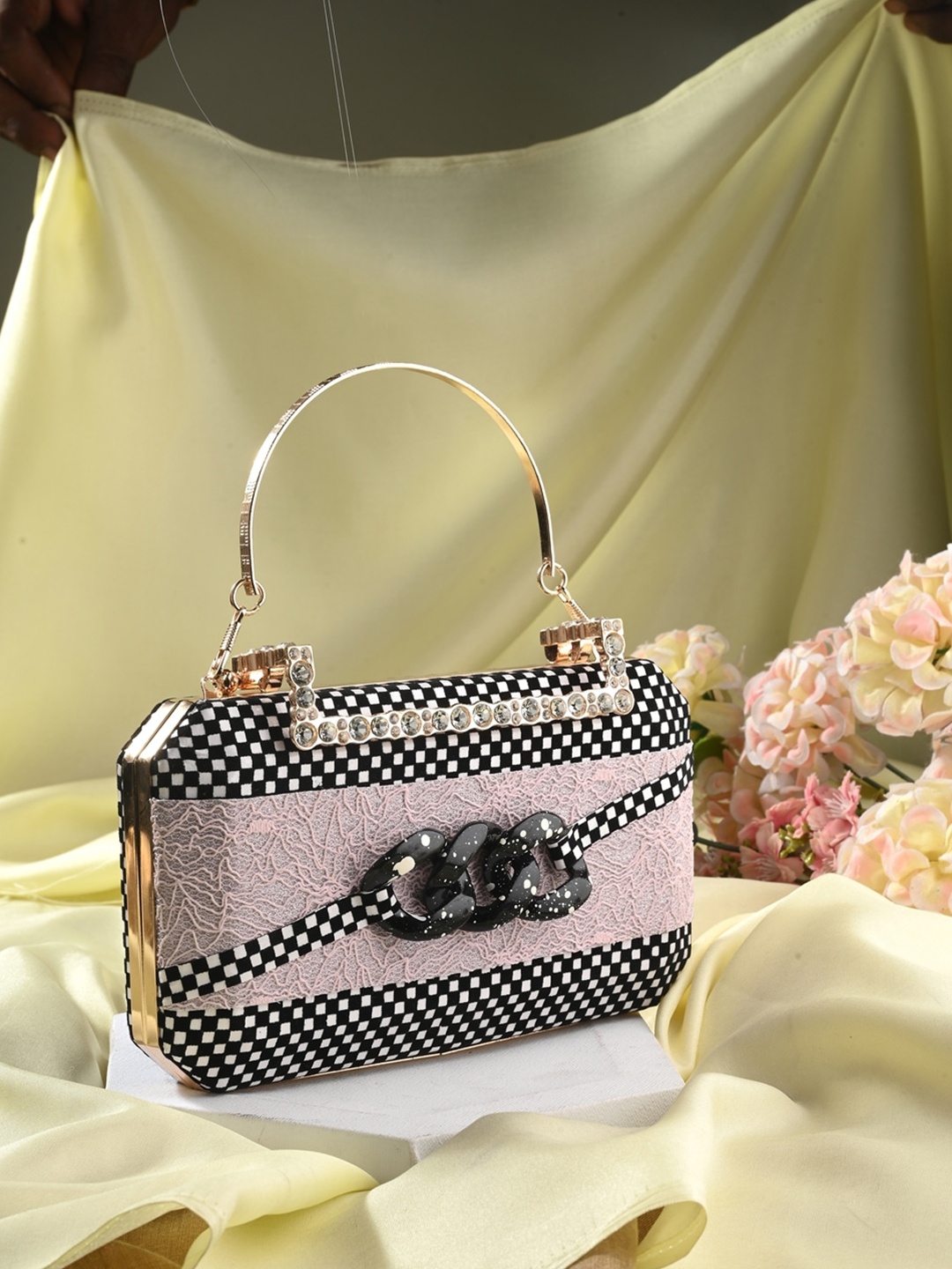 

Toobacraft Embellished Box Clutch, Black