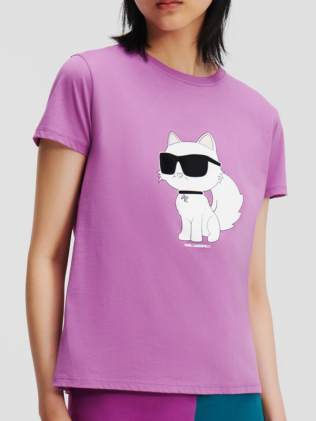 

Karl Lagerfeld Ikonik Choupette Printed Organic Cotton T-shirt, Purple