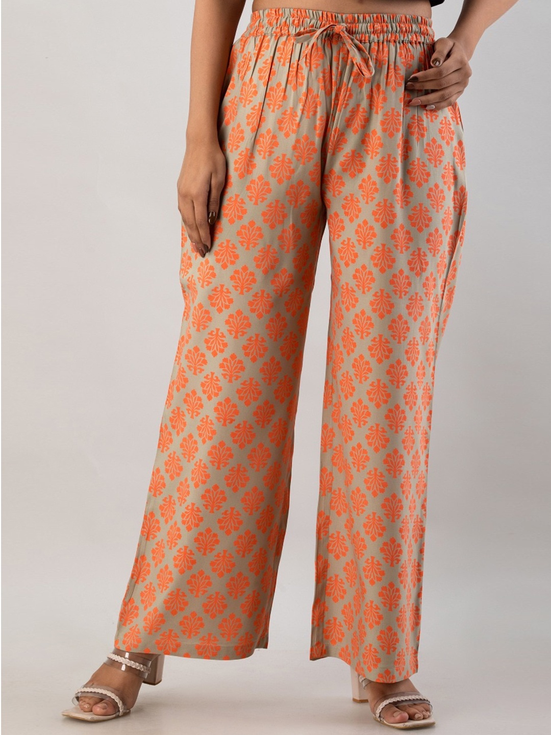 

MAUKA Women Ethnic Motifs Printed Palazzos, Orange