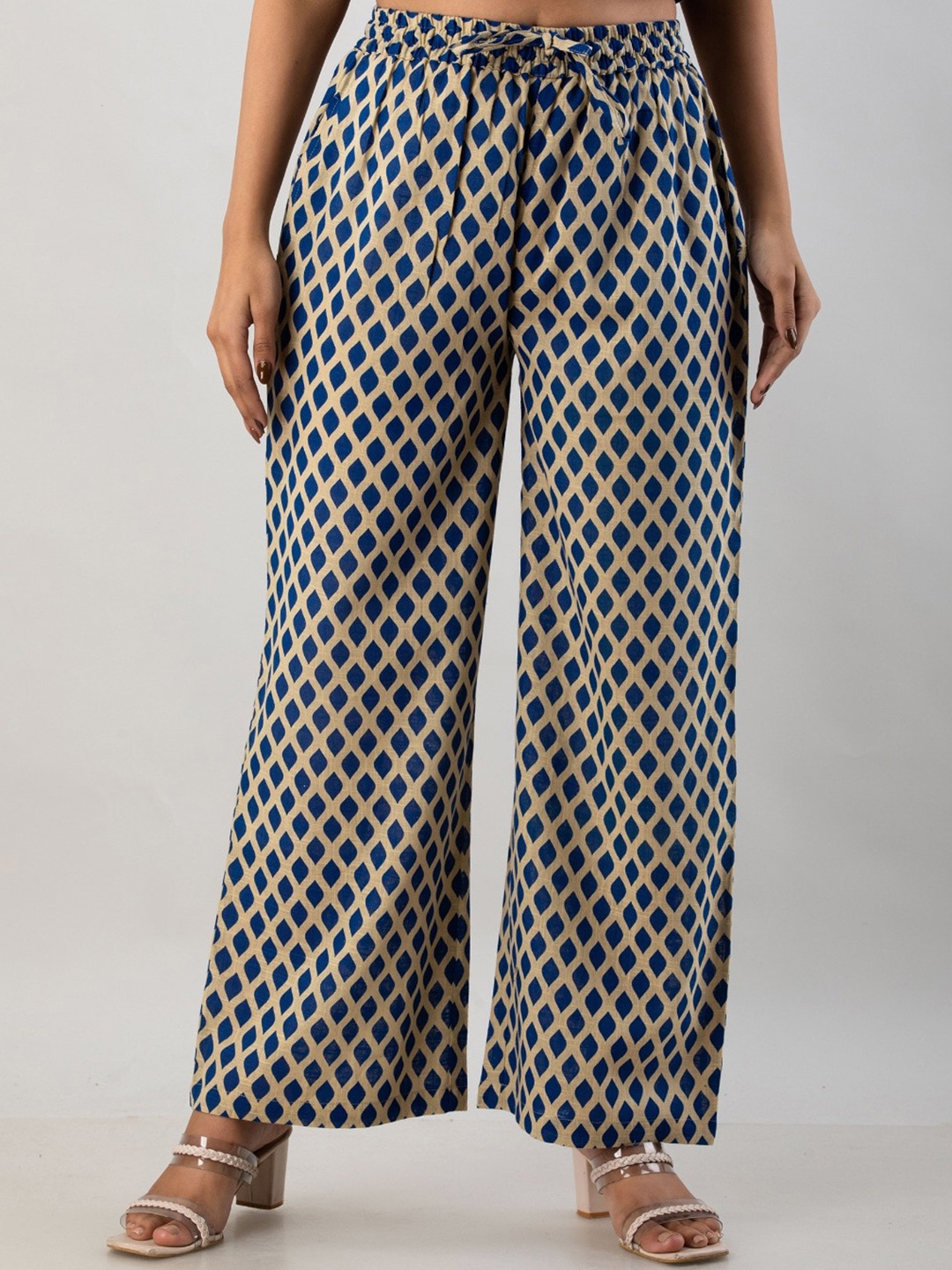 

MAUKA Women Geometric Printed Palazzos, Blue