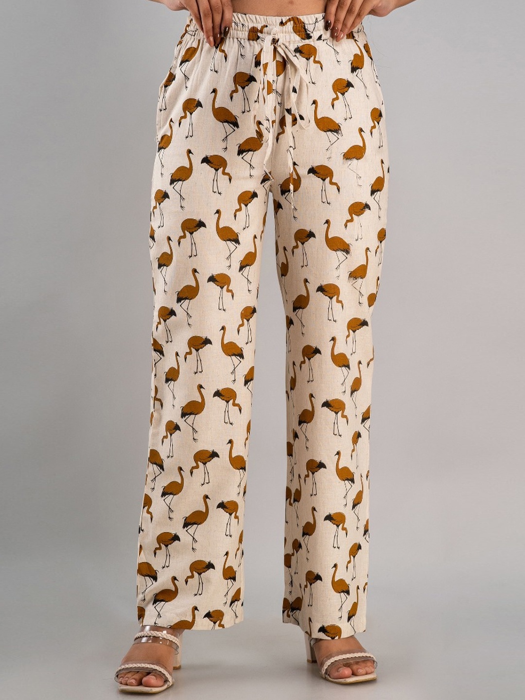 

MAUKA Women Concersational Printed Palazzos, Beige