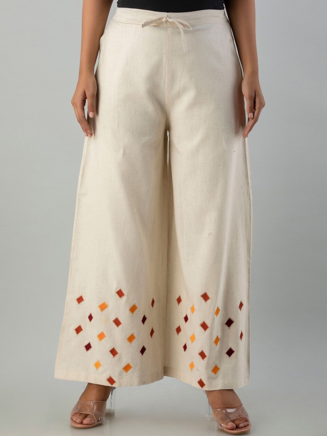 

MAUKA Women Hem Design Palazzos, Cream
