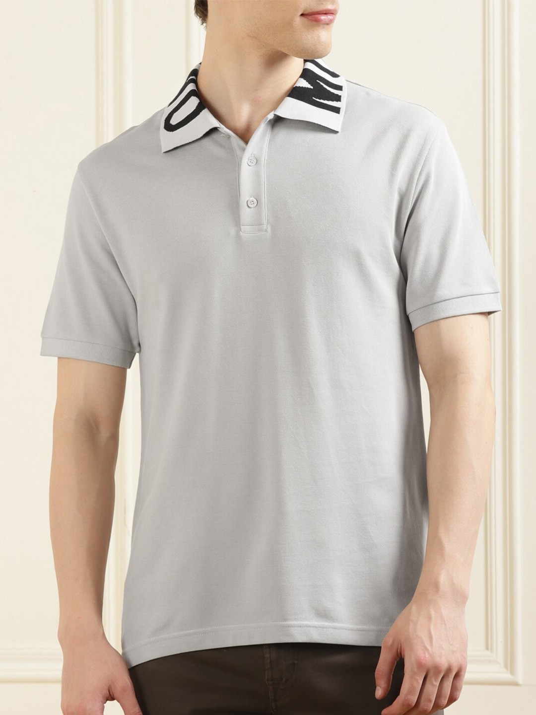 

MOSCHINO COUTURE Polo Collar Pure Cotton Casual T-shirt, Grey