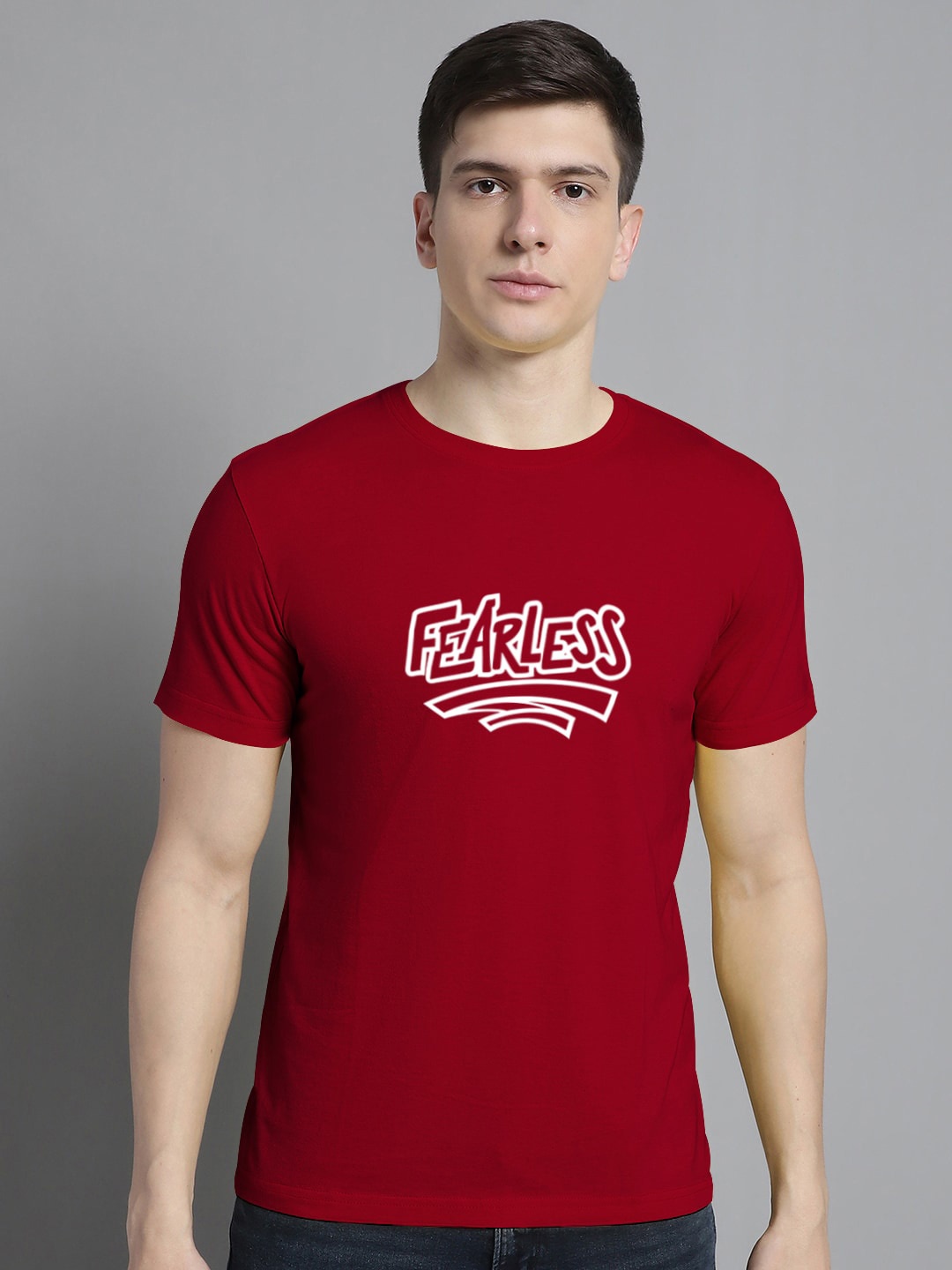 

FBAR Typography Printed Round Neck Bio Wash Cotton T-shirt, Maroon