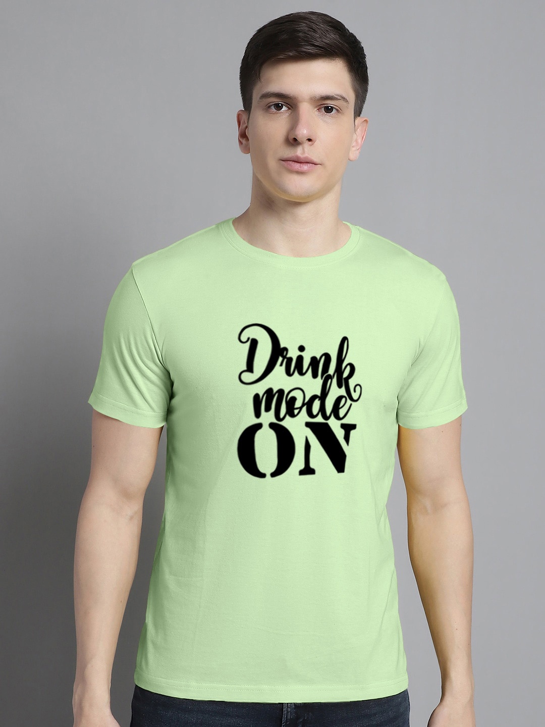 

FBAR Typography Printed Round Neck Bio Wash Cotton T-shirt, Lime green