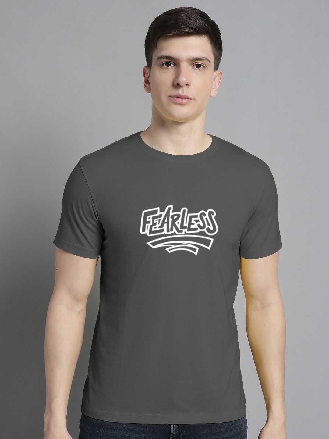 FBAR Typography Printed Cotton T-shirt, Grey