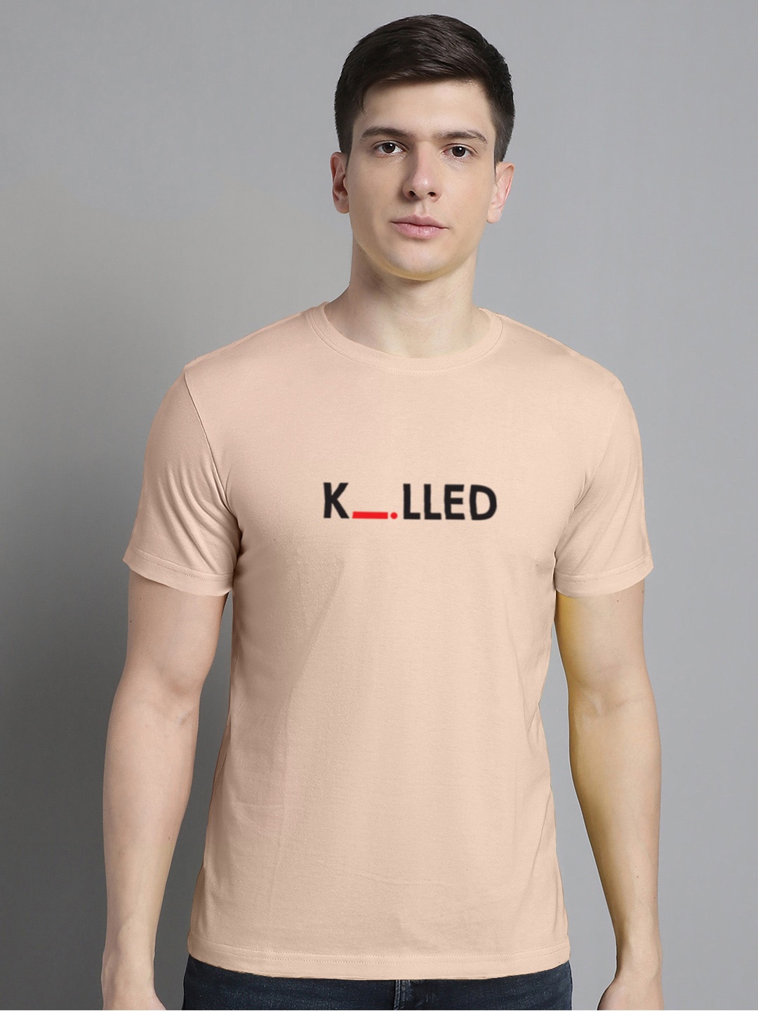 

FBAR Typography Printed Round Neck Bio Wash Cotton T-shirt, Coral