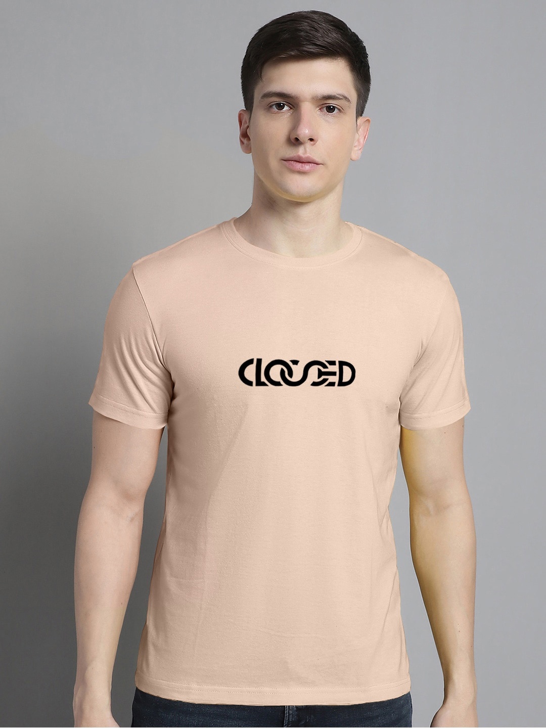 

FBAR Typography Printed Round Neck Bio Wash Cotton T-shirt, Beige