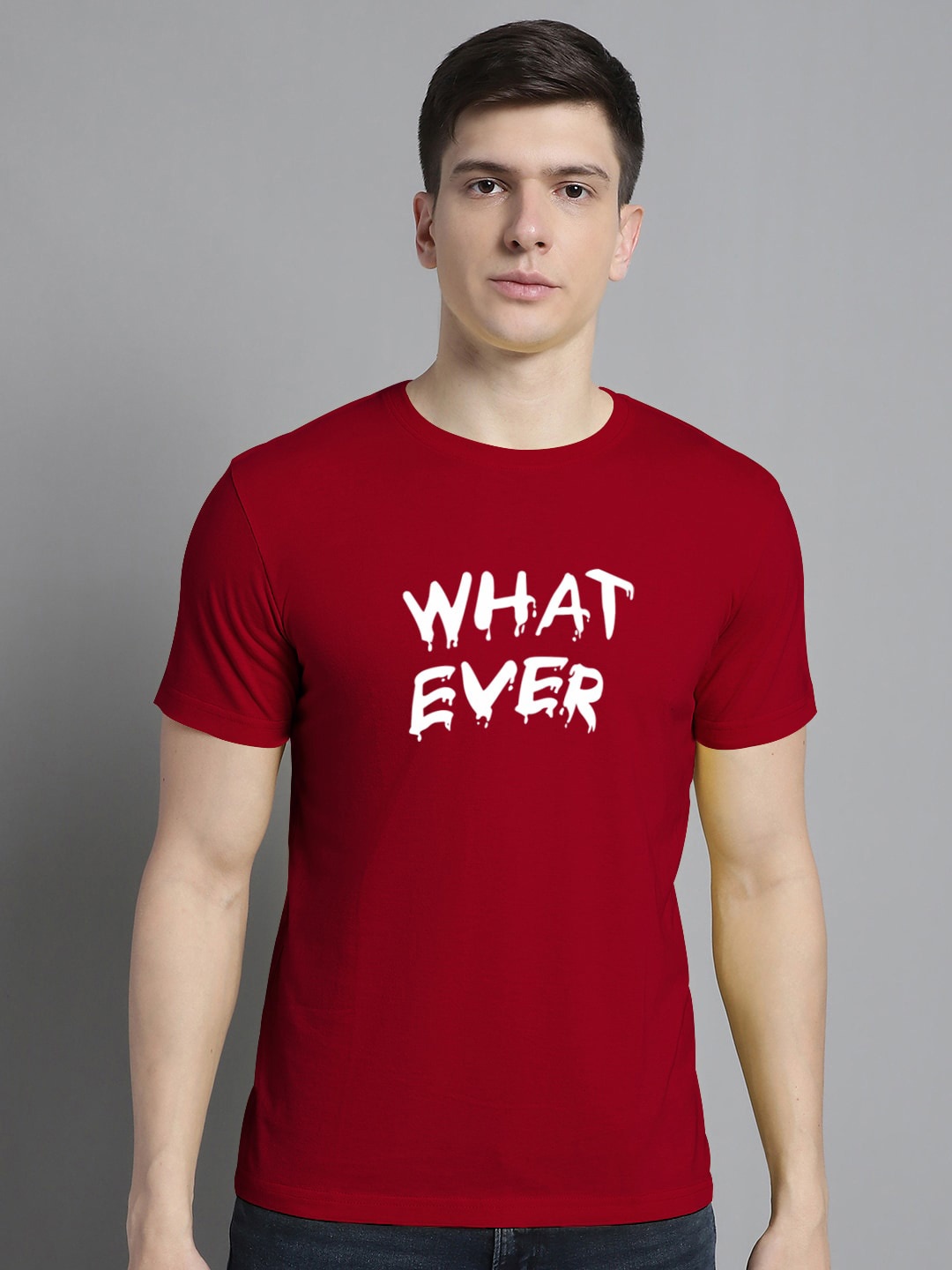 

FBAR Typography Printed Round Neck Cotton Casual T-shirt, Maroon