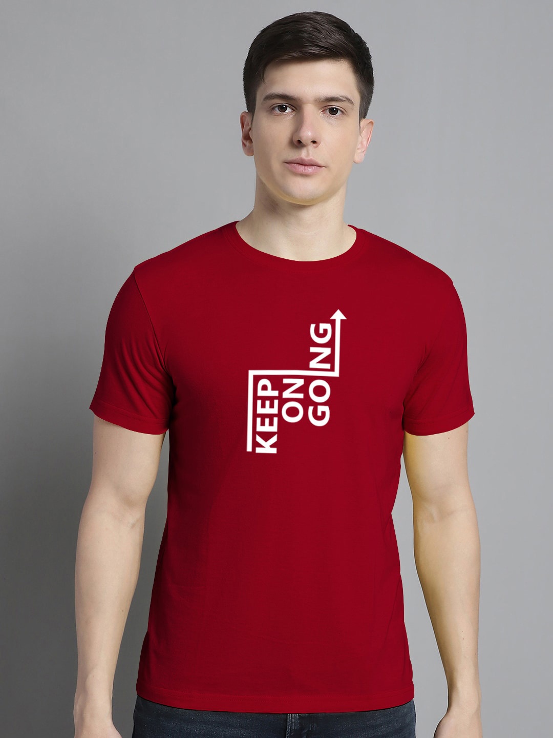 

FBAR Typography Printed Round Neck Bio Wash Cotton T-shirt, Maroon
