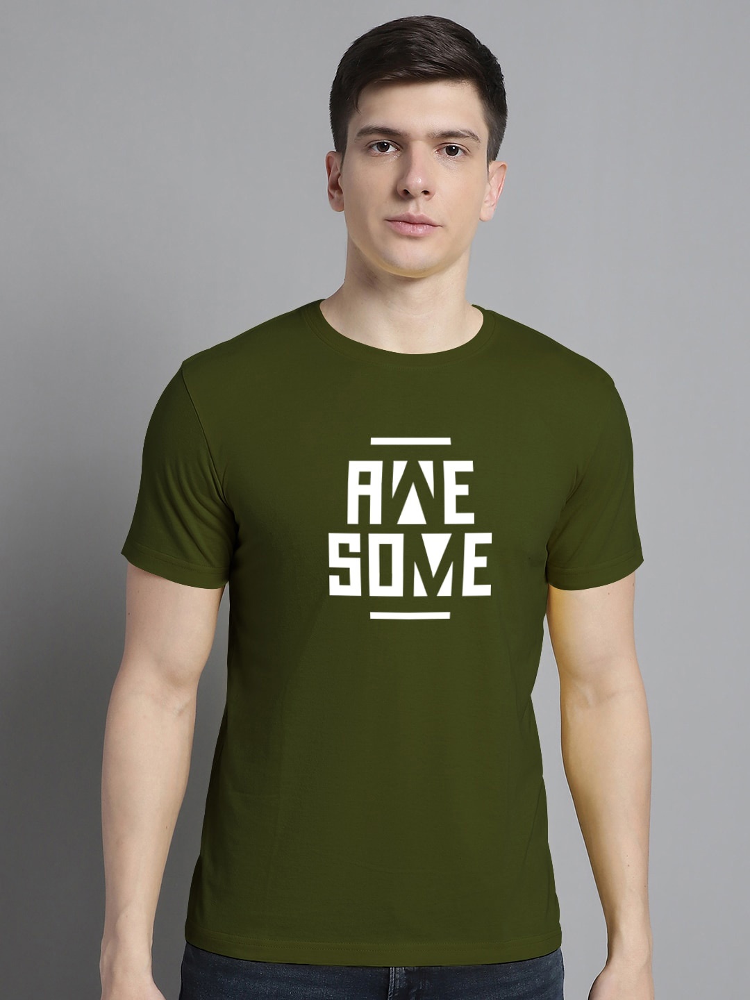 

FBAR Typography Printed Round Neck Short Sleeve Cotton T-shirt, Olive