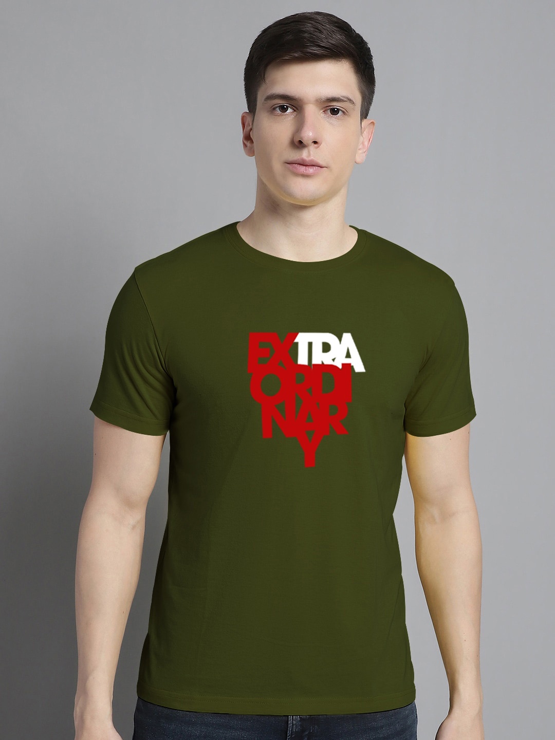 

FBAR Typography Printed Round Neck Cotton Casual T-shirt, Olive