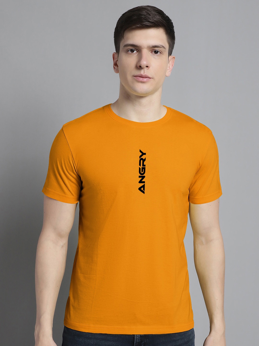 FBAR Typography Printed Round Neck Cotton Regular T-shirt, Gold