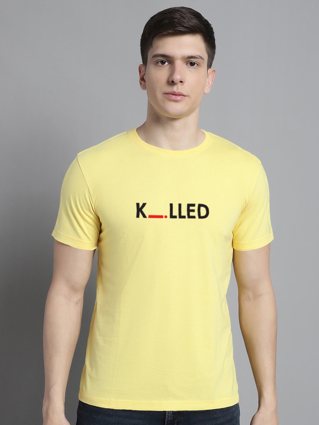 

FBAR Typography Printed Cotton T-shirt, Yellow