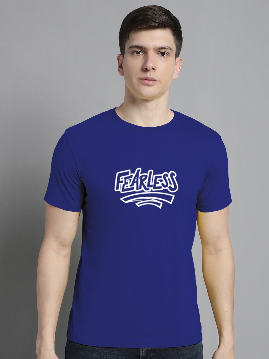

FBAR Typography Printed Round Neck Cotton Regular T-shirt, Blue