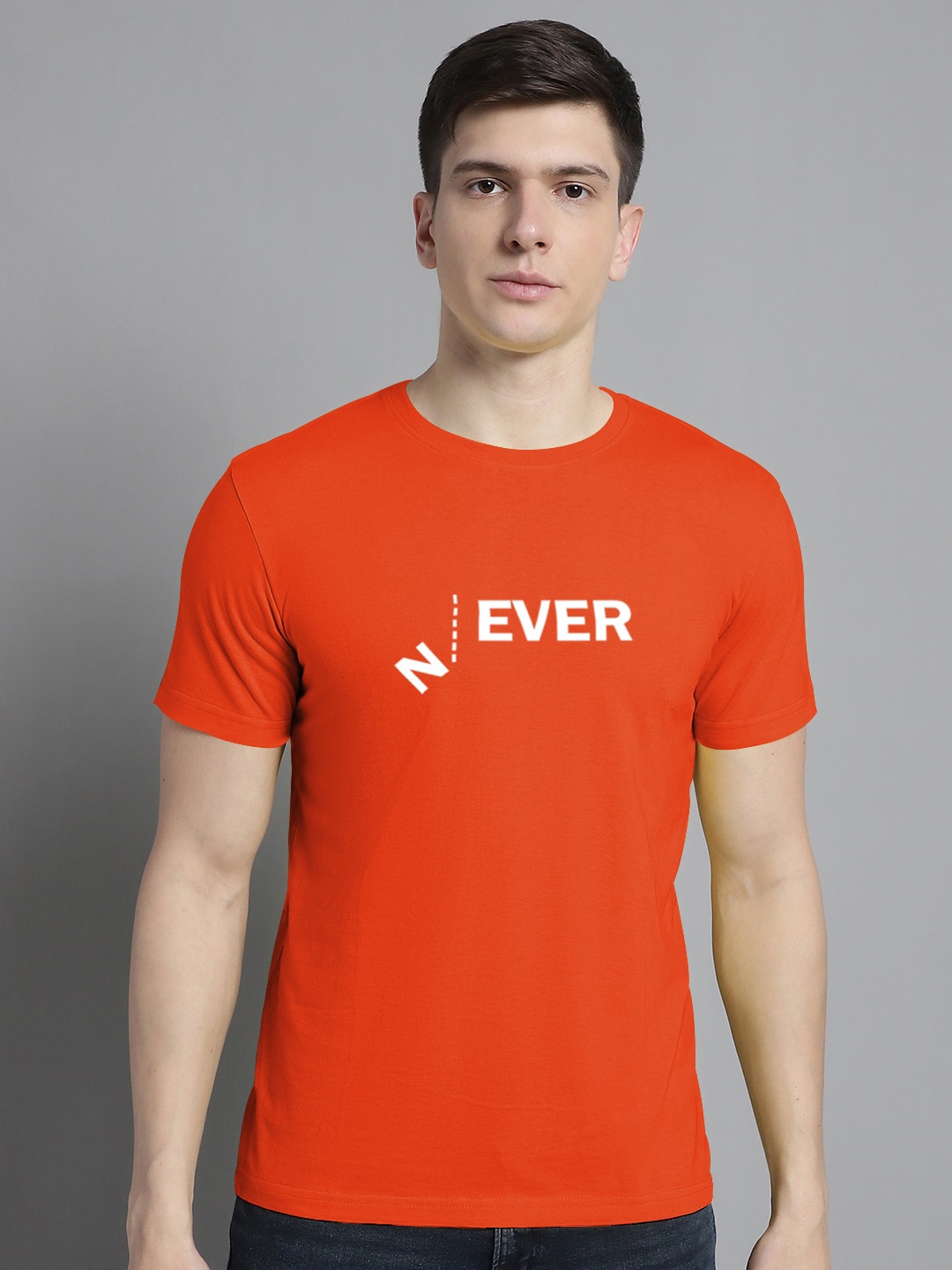 

FBAR Typography Printed Round Neck Cotton T-shirt, Orange
