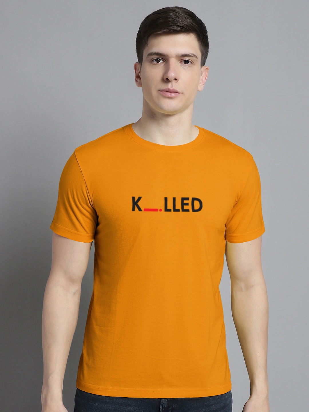 

FBAR Typography Printed Round Neck Cotton T-shirt, Gold