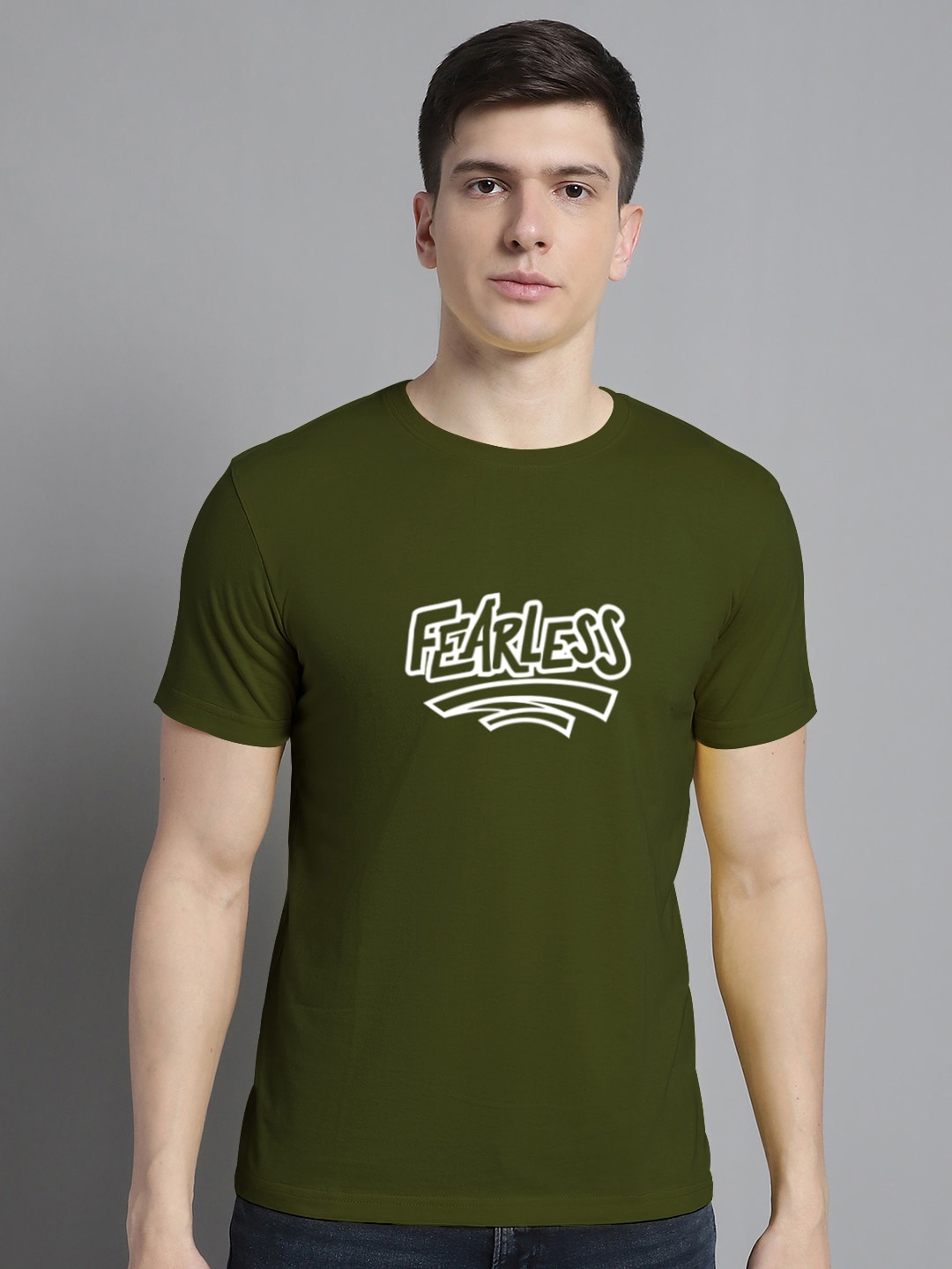 

FBAR Typography Printed Round Neck Short Sleeve Cotton T-shirt, Olive