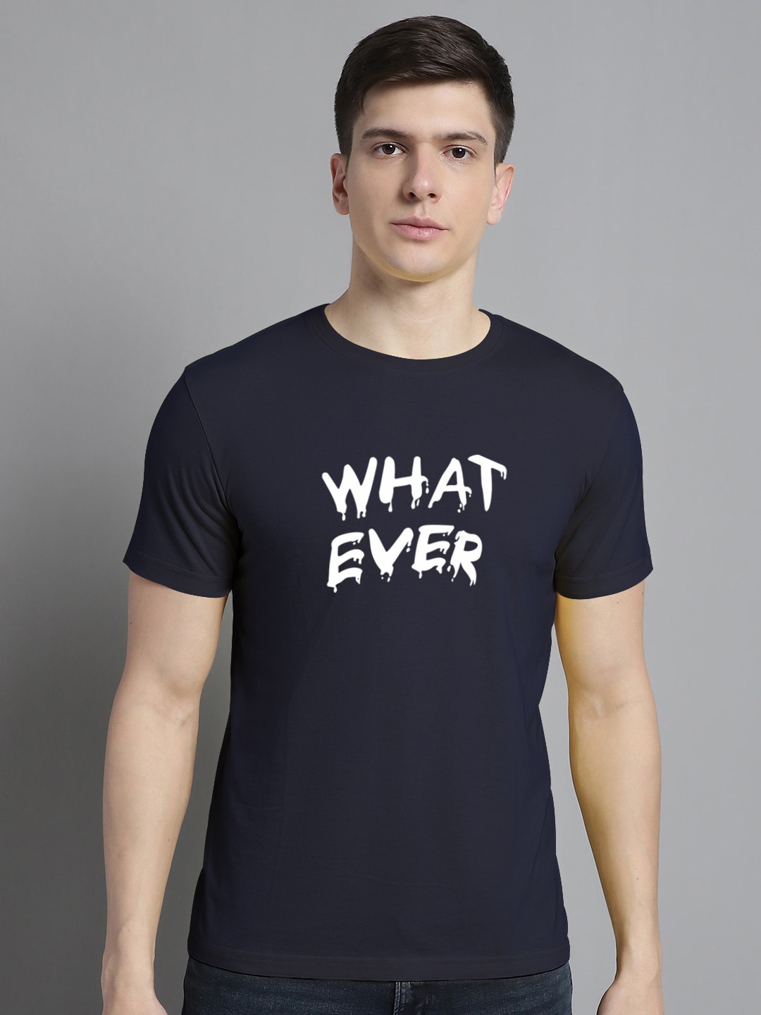 

FBAR Typography Printed Round Neck Bio Wash Cotton T-shirt, Navy blue