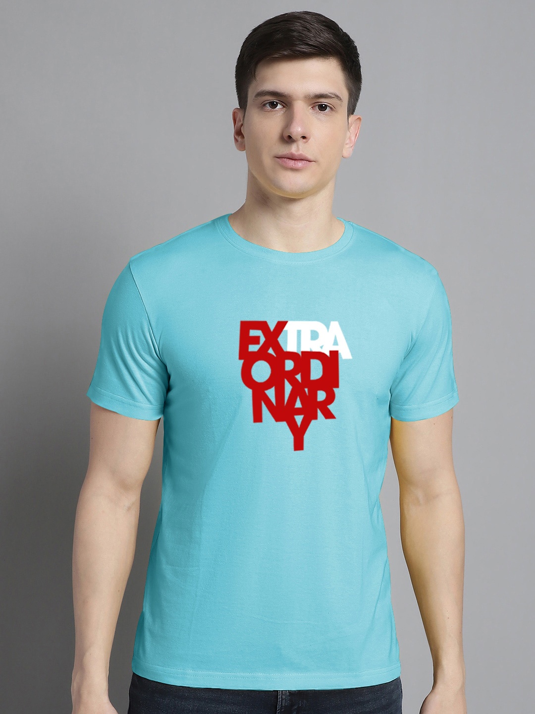 

FBAR Typography Printed Cotton T-shirt, Turquoise blue