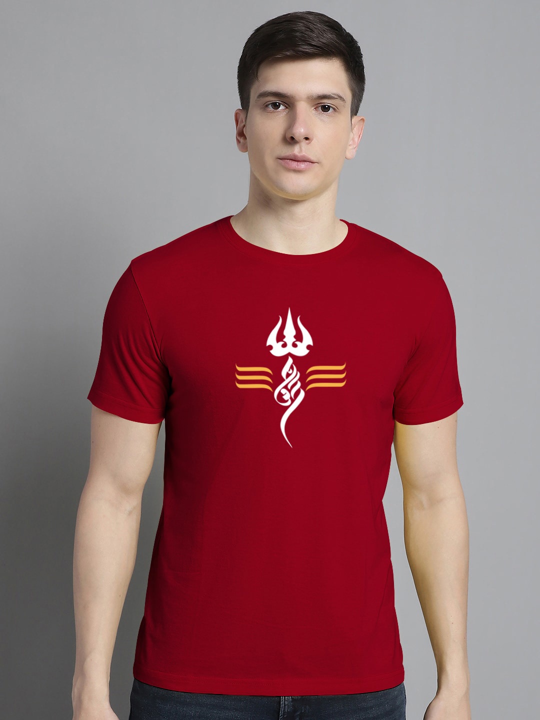 

FBAR Graphic Printed V-Neck Cotton T-shirt, Maroon