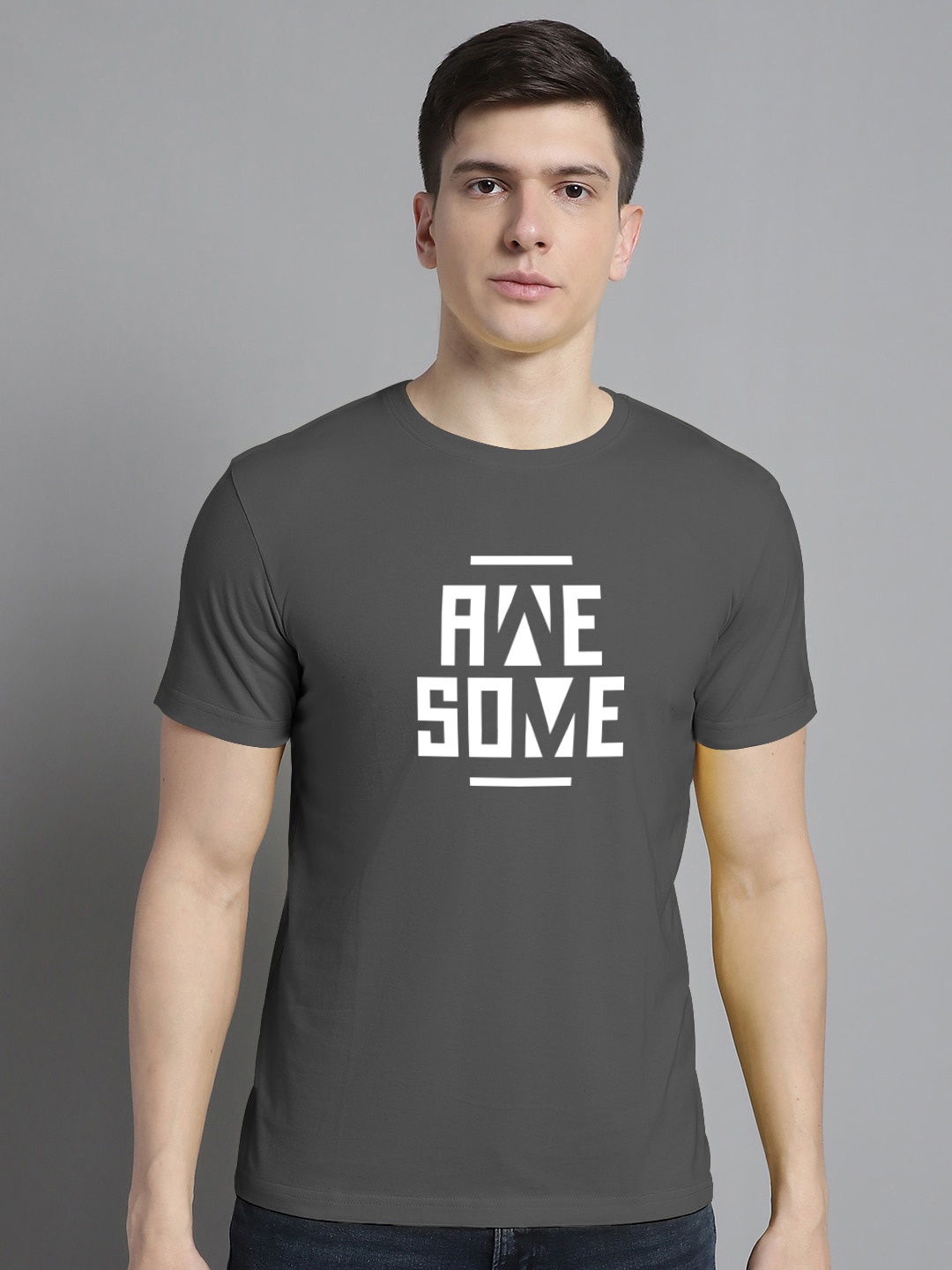 

FBAR Typography Printed Cotton T-shirt, Grey