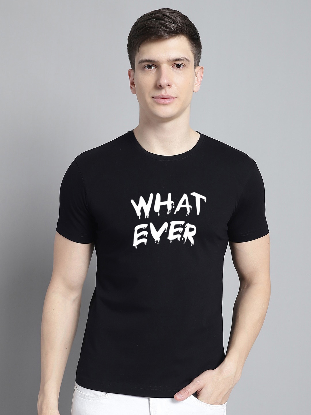

FBAR Typography Printed Round Neck Cotton T-shirt, Black