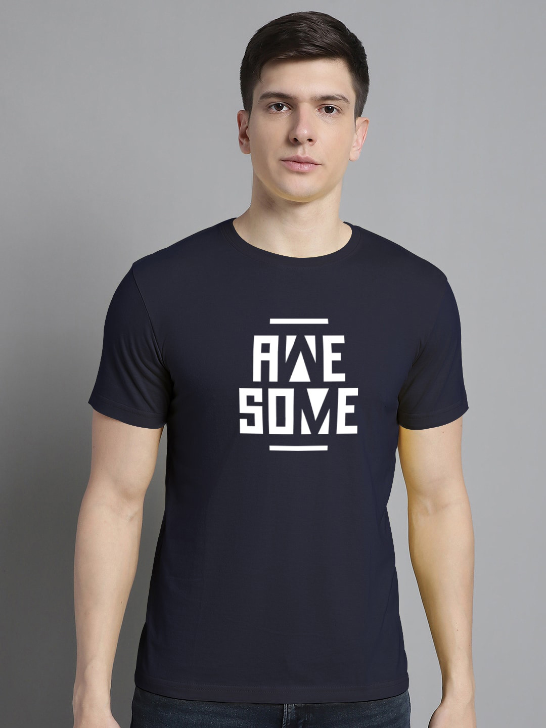 

FBAR Typography Printed Cotton T-shirt, Navy blue