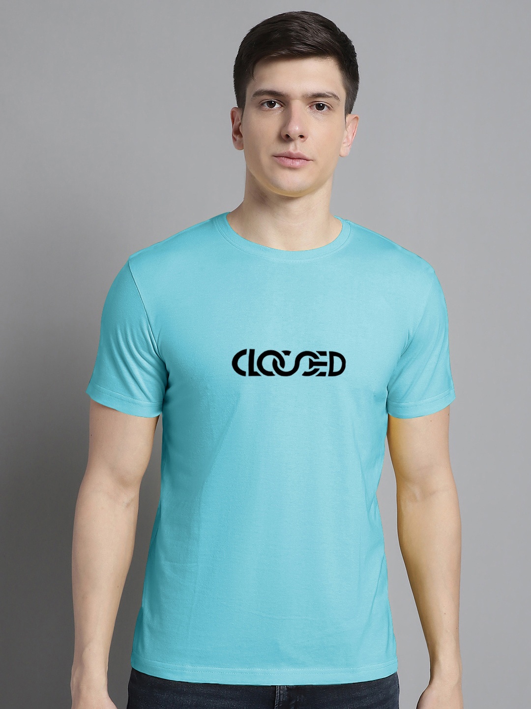 

FBAR Typography Printed Round Neck Bio Wash Cotton T-shirt, Turquoise blue