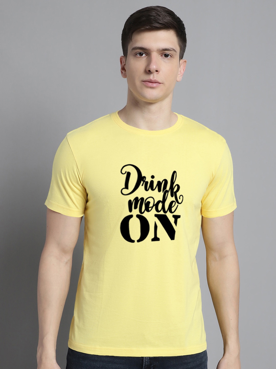 

FBAR Typography Printed Round Neck Bio Wash Cotton T-shirt, Yellow