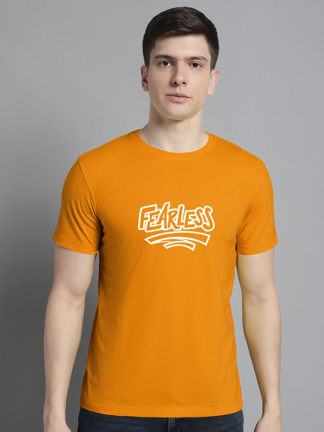 FBAR Typography Printed Round Neck Cotton Casual T-shirt, Gold