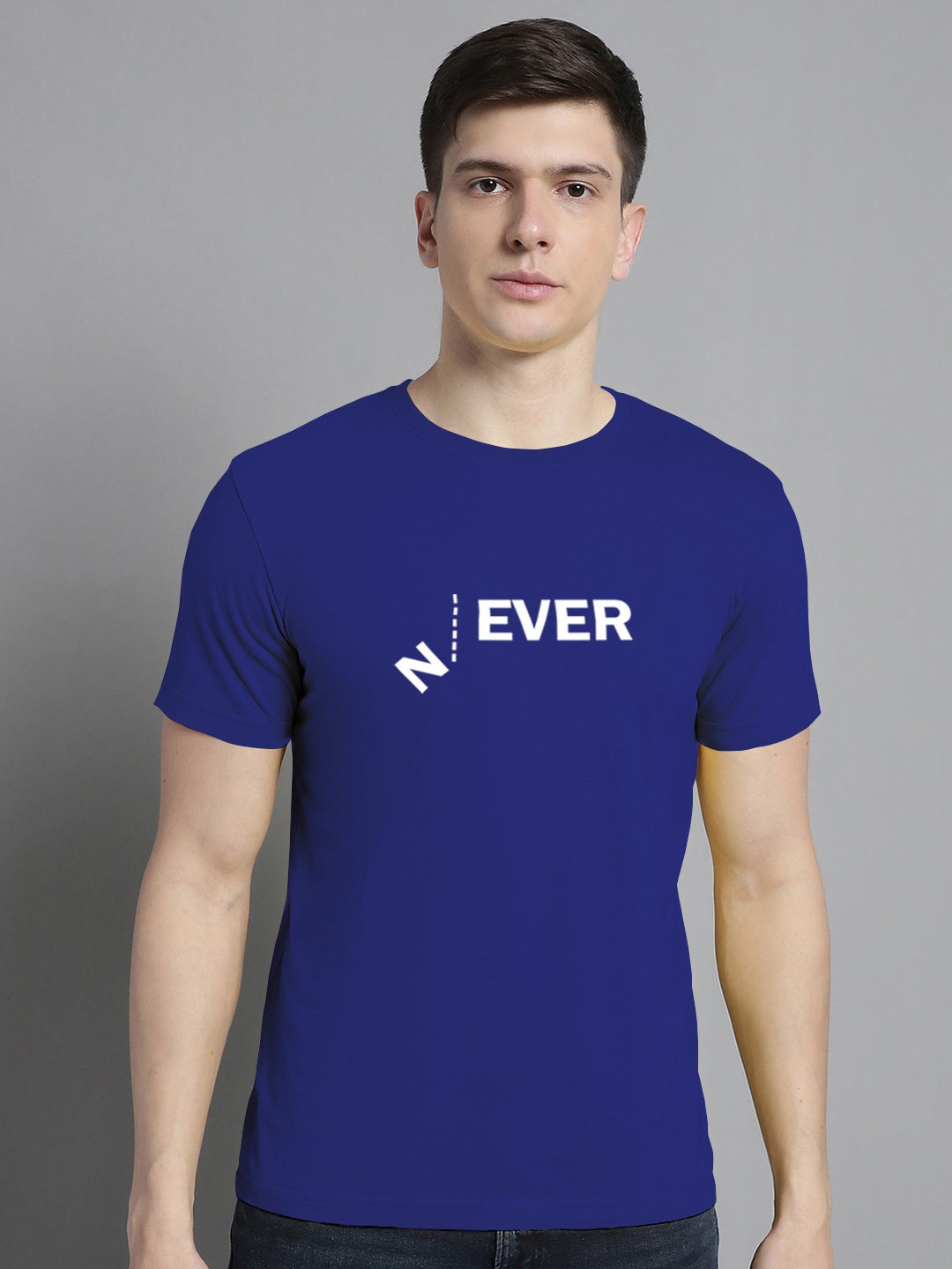 FBAR Typography Printed Round Neck Cotton Regular T-shirt, Blue