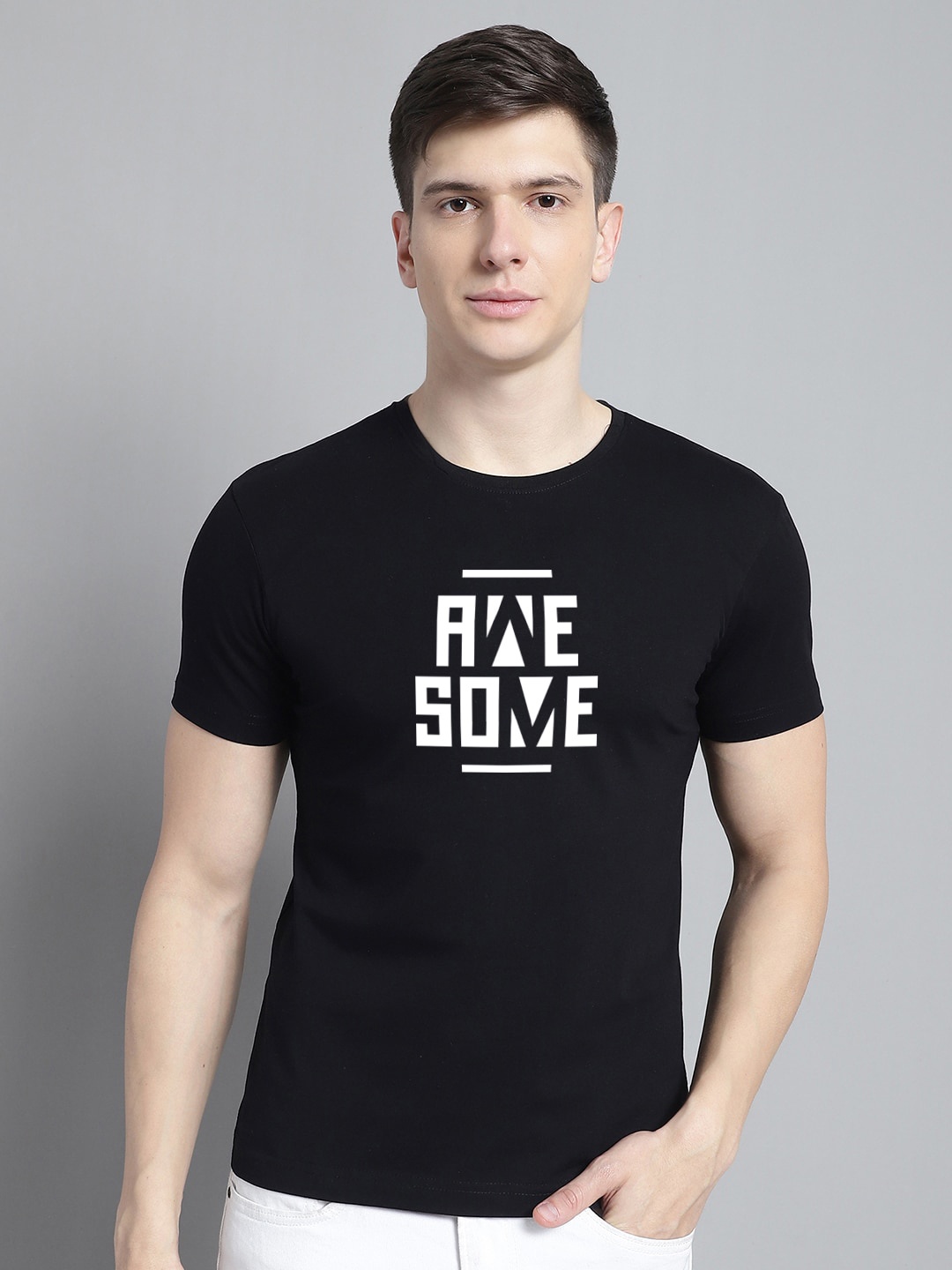 

FBAR Typography Printed Round Neck Bio Wash Cotton T-shirt, Black