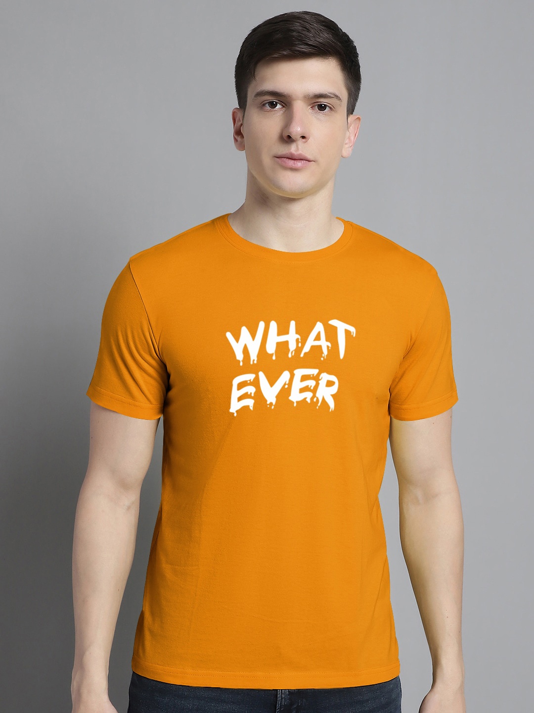 

FBAR Typography Printed Round Neck Cotton Casual T-shirt, Mustard
