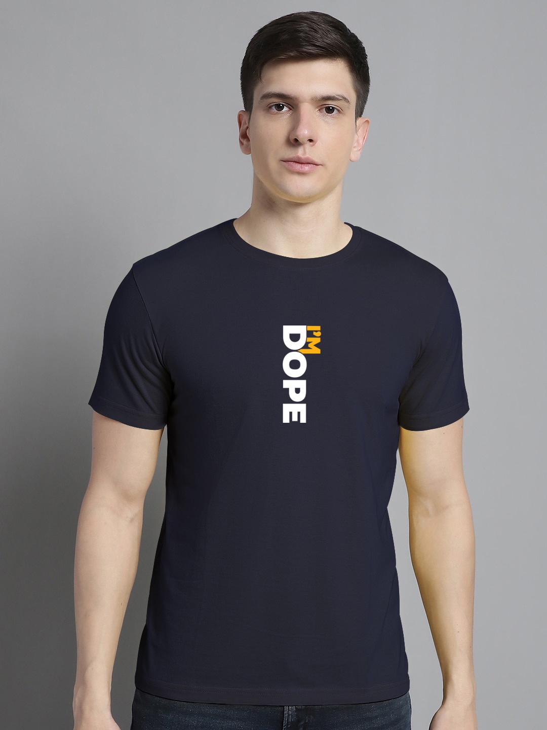 

FBAR Typography Printed Round Neck Bio Wash Cotton T-shirt, Navy blue