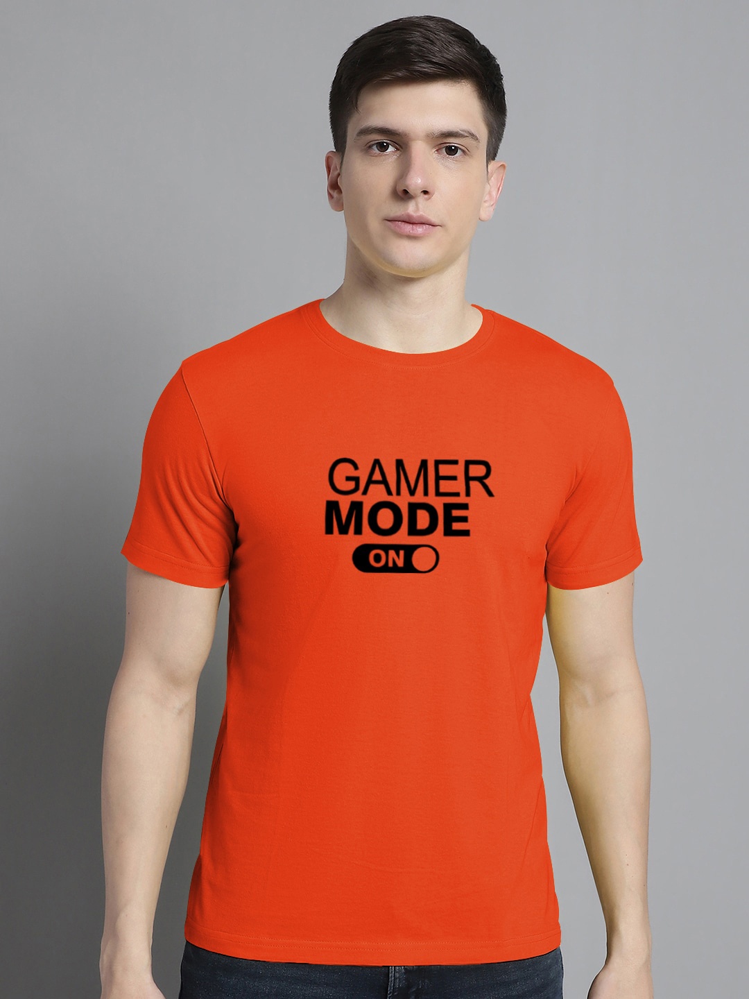 FBAR Typography Printed Round Neck Cotton T-shirt, Orange