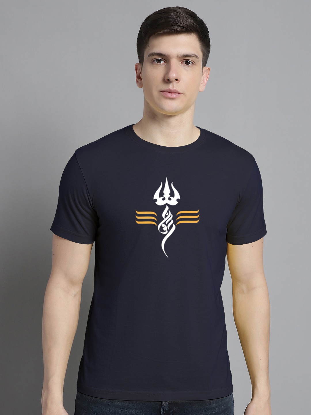 

FBAR Graphic Printed Round Neck Bio Wash Cotton T-shirt, Navy blue