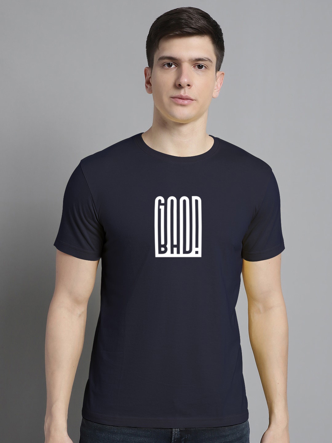 

FBAR Typography Printed Round Neck Cotton Regular T-shirt, Navy blue