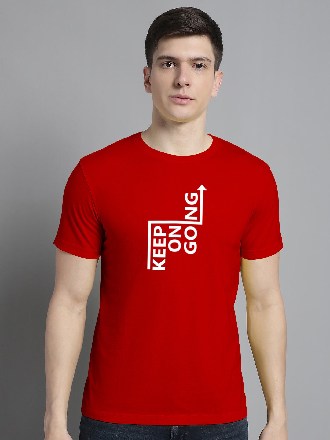 FBAR Typography Printed Round Neck Cotton Regular T-shirt, Red