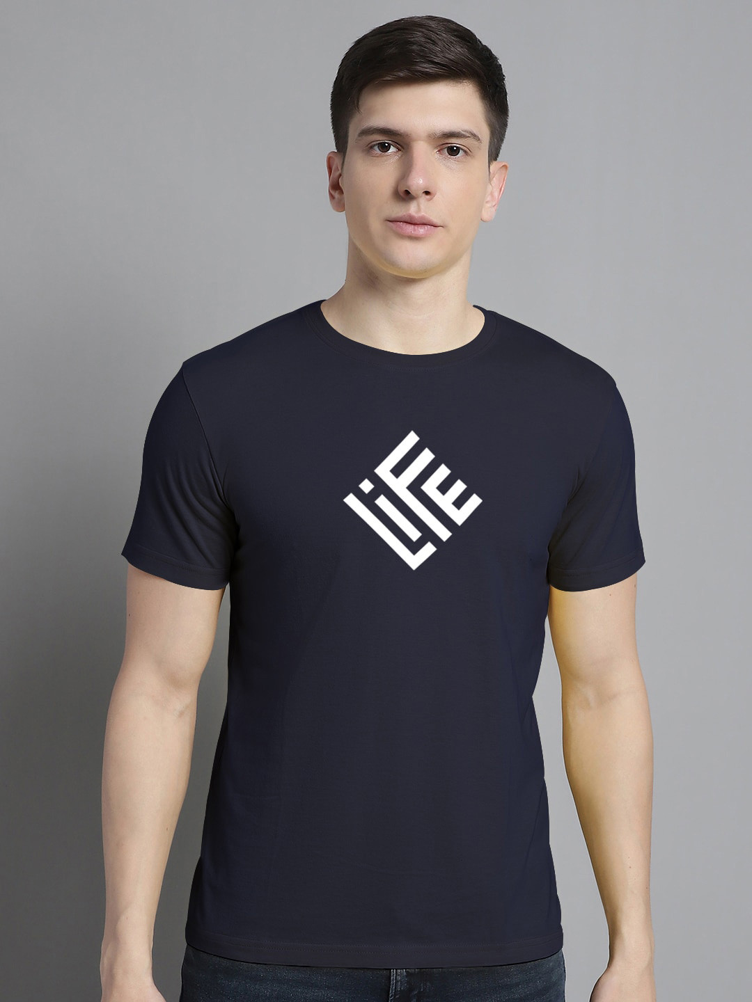 

FBAR Graphic Printed Round Neck Cotton T-shirt, Navy blue