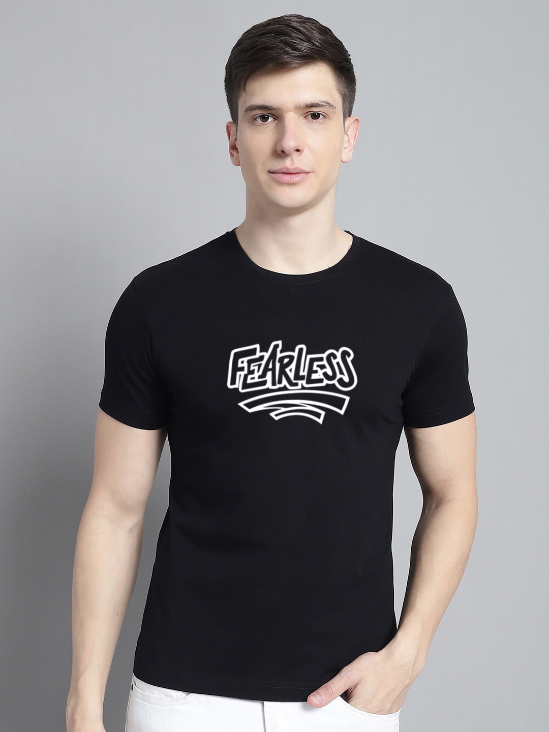 

FBAR Typography Printed Round Neck Cotton Regular T-shirt, Black